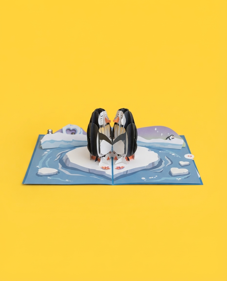 Penguins in love, tarjeta pop-up abierta